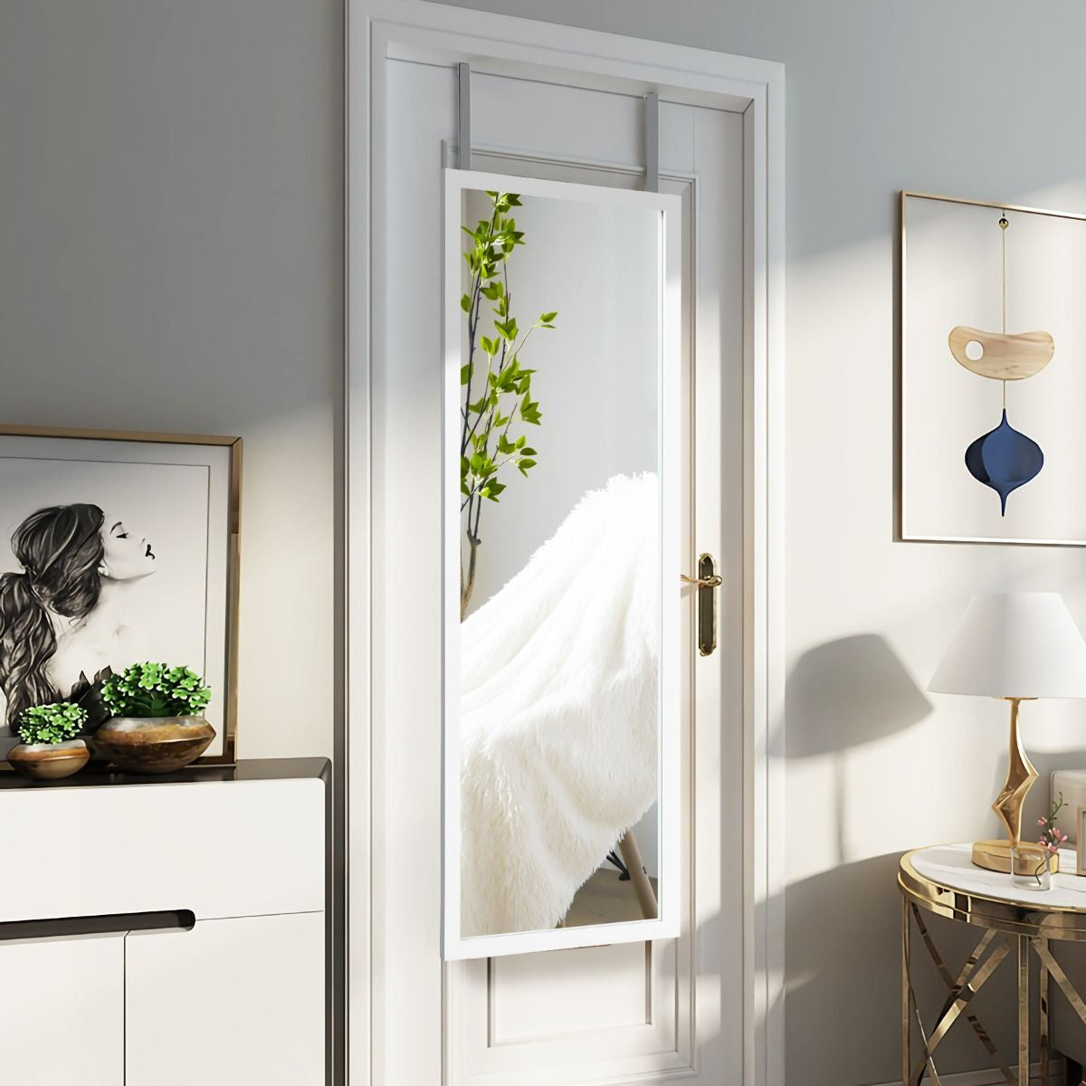 Miroir Mural Suspendu Miroir De Porte 120 X 37 CM Avec Crochets De Suspension Pour Chambre Salon Vestiaire Noir/Blanc/Or