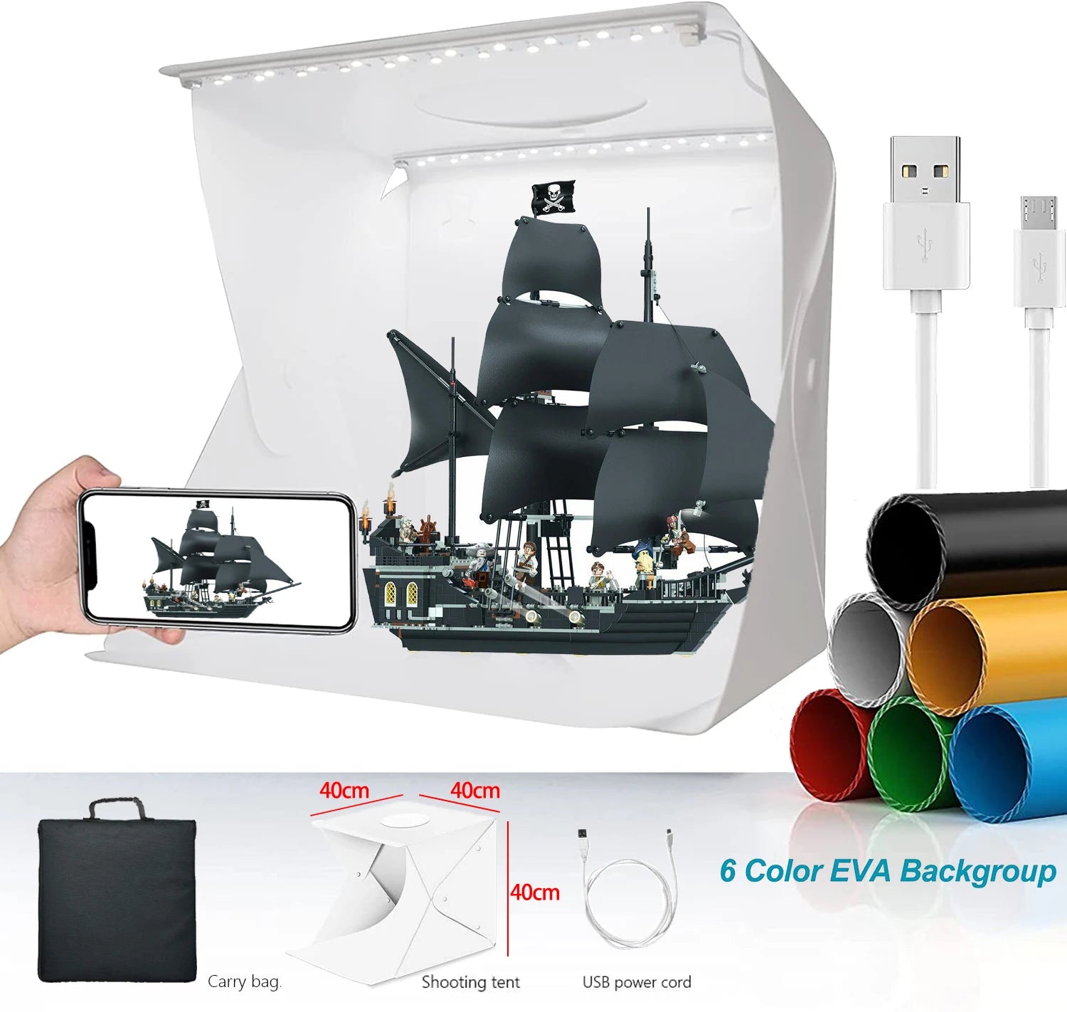 Folding Lightbox 20/30/40Cm Portable Photography Photo Studio Tent LED Softbox Background Kit USB Mini Light Box for DSLR Camera