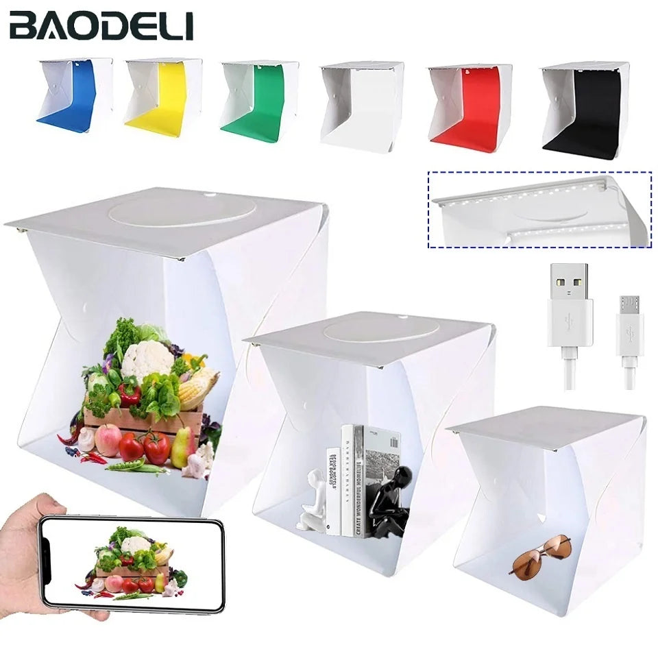 Folding Lightbox 20/30/40Cm Portable Photography Photo Studio Tent LED Softbox Background Kit USB Mini Light Box for DSLR Camera