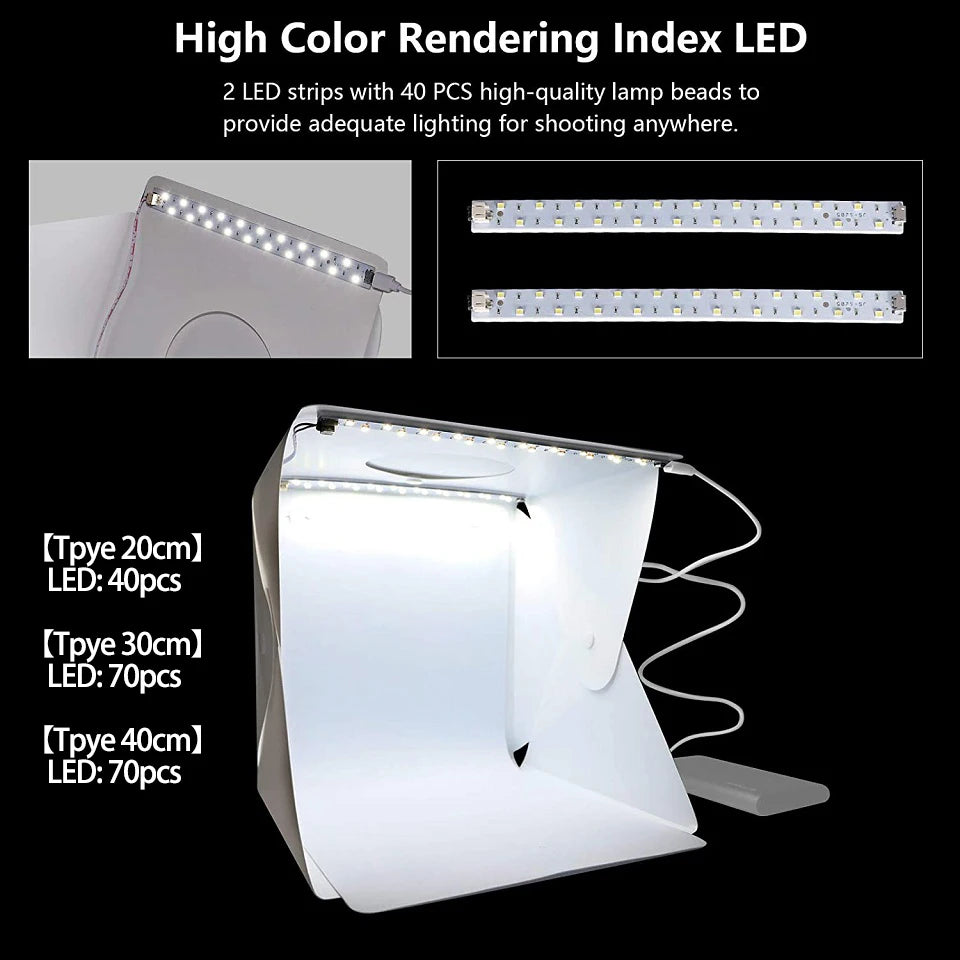 Folding Lightbox 20/30/40Cm Portable Photography Photo Studio Tent LED Softbox Background Kit USB Mini Light Box for DSLR Camera