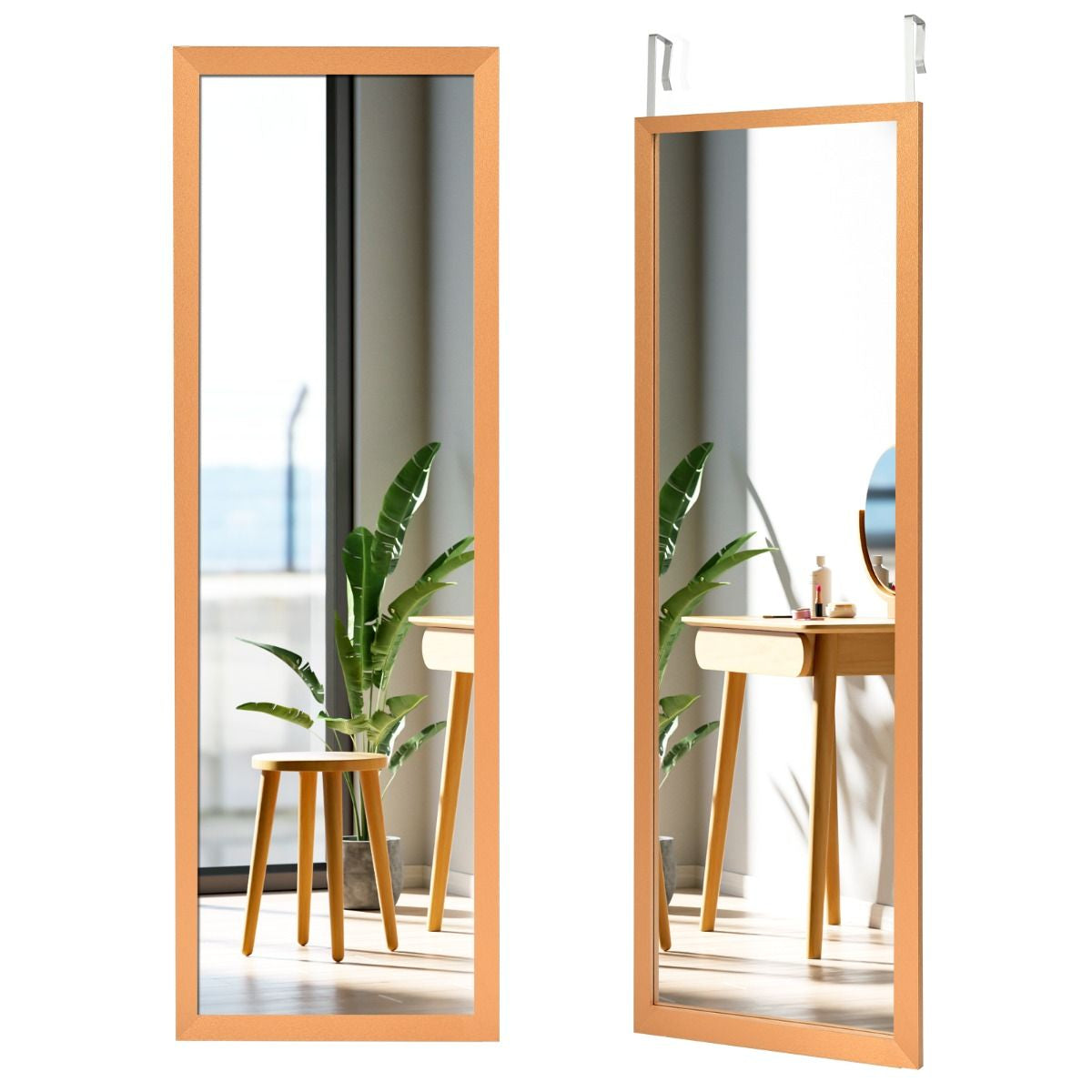 Miroir Mural Suspendu Miroir De Porte 120 X 37 CM Avec Crochets De Suspension Pour Chambre Salon Vestiaire Noir/Blanc/Or