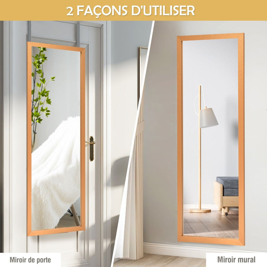 Miroir Mural Suspendu Miroir De Porte 120 X 37 CM Avec Crochets De Suspension Pour Chambre Salon Vestiaire Noir/Blanc/Or