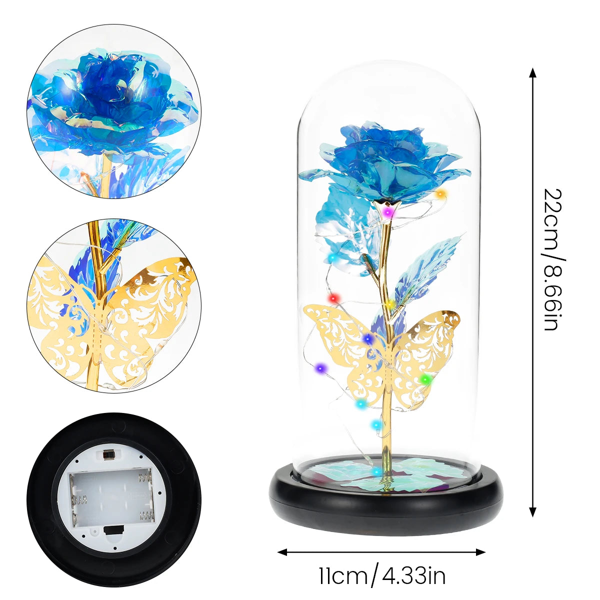 Rose Light Artificial Rose Light with Butterfly Colorful Led Rose Light with Glass Cover Rose Light for Wedding Valentine'S Day