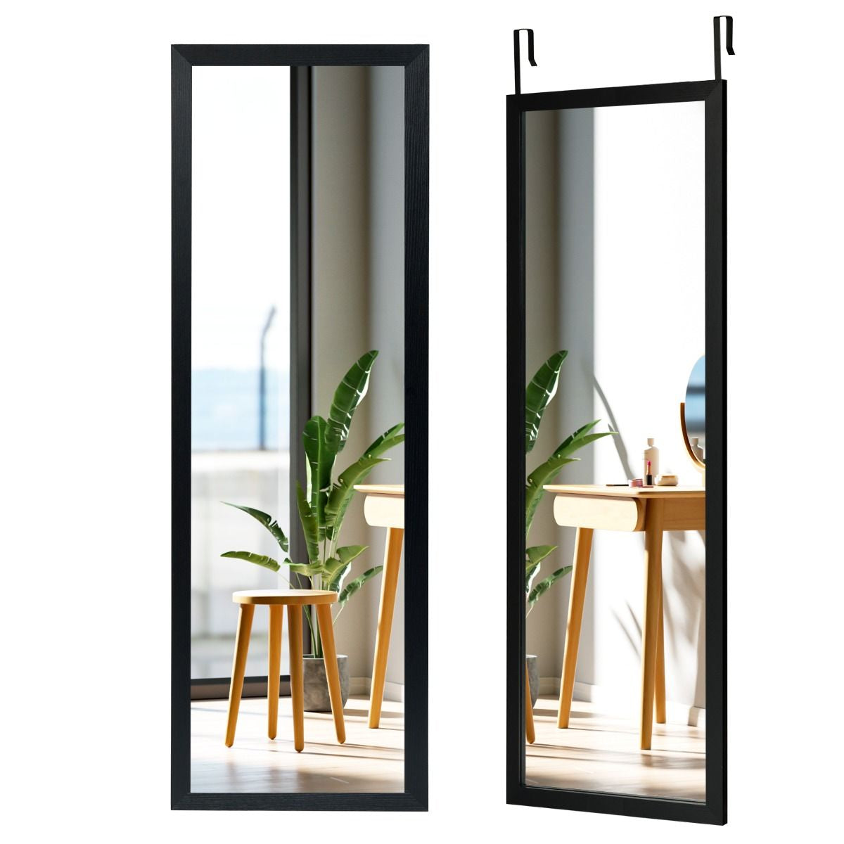 Miroir Mural Suspendu Miroir De Porte 120 X 37 CM Avec Crochets De Suspension Pour Chambre Salon Vestiaire Noir/Blanc/Or