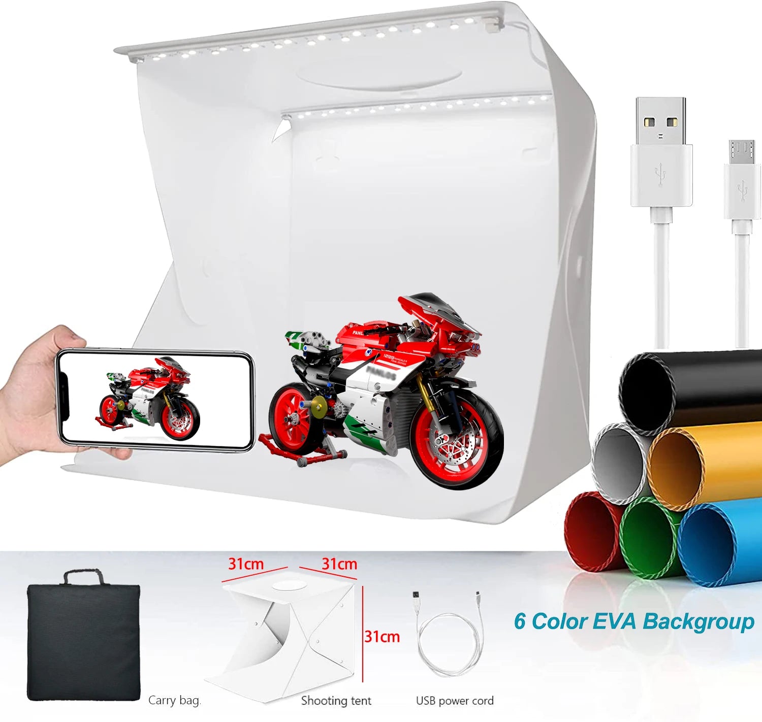 Folding Lightbox 20/30/40Cm Portable Photography Photo Studio Tent LED Softbox Background Kit USB Mini Light Box for DSLR Camera