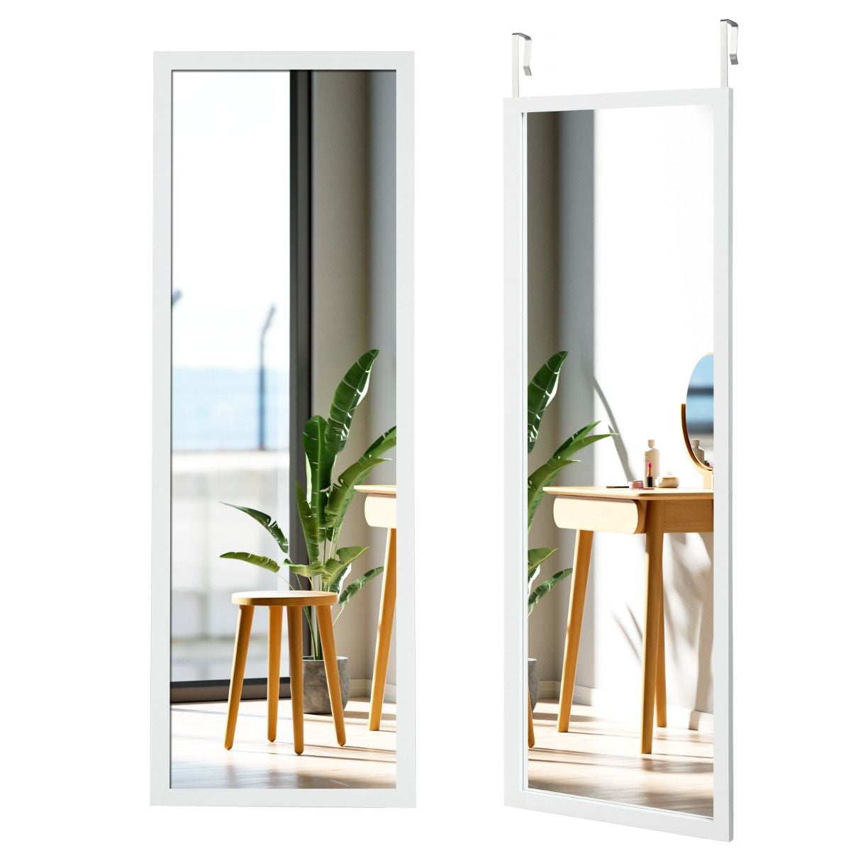 Miroir Mural Suspendu Miroir De Porte 120 X 37 CM Avec Crochets De Suspension Pour Chambre Salon Vestiaire Noir/Blanc/Or