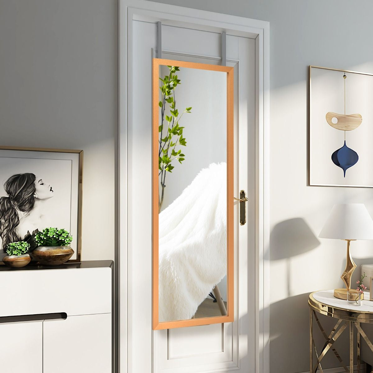 Miroir Mural Suspendu Miroir De Porte 120 X 37 CM Avec Crochets De Suspension Pour Chambre Salon Vestiaire Noir/Blanc/Or