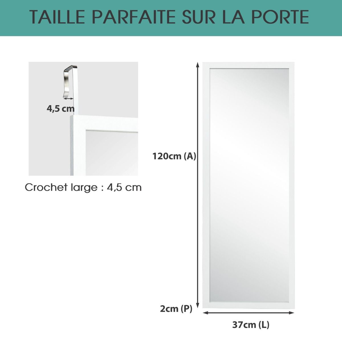 Miroir Mural Suspendu Miroir De Porte 120 X 37 CM Avec Crochets De Suspension Pour Chambre Salon Vestiaire Noir/Blanc/Or
