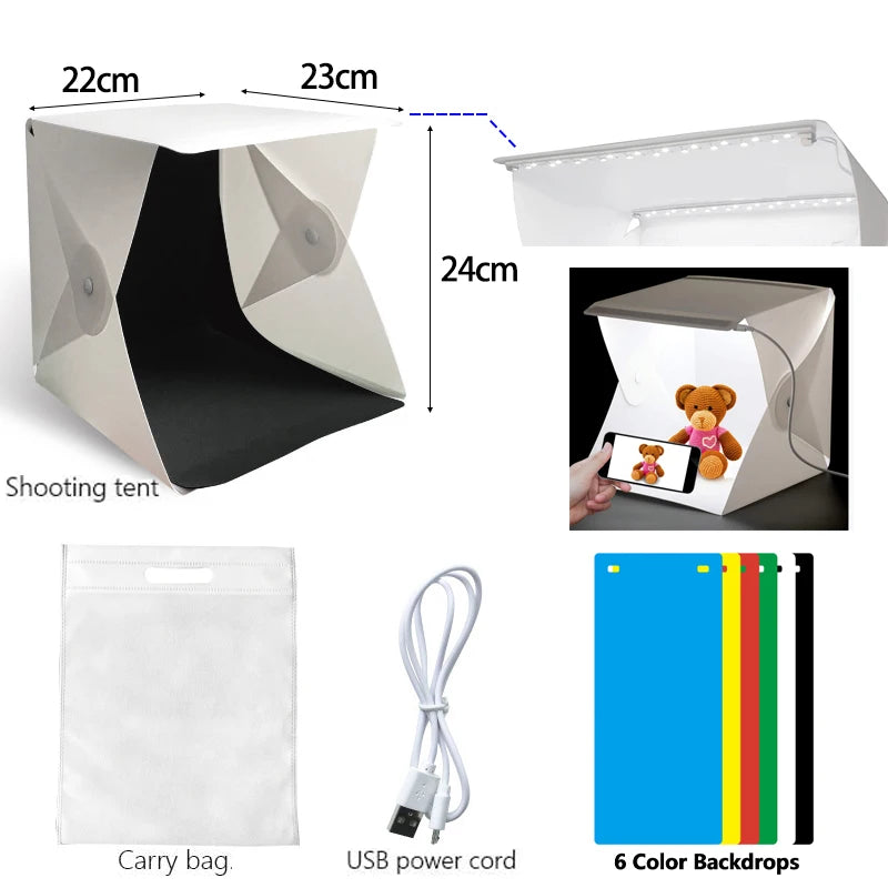 Folding Lightbox 20/30/40Cm Portable Photography Photo Studio Tent LED Softbox Background Kit USB Mini Light Box for DSLR Camera