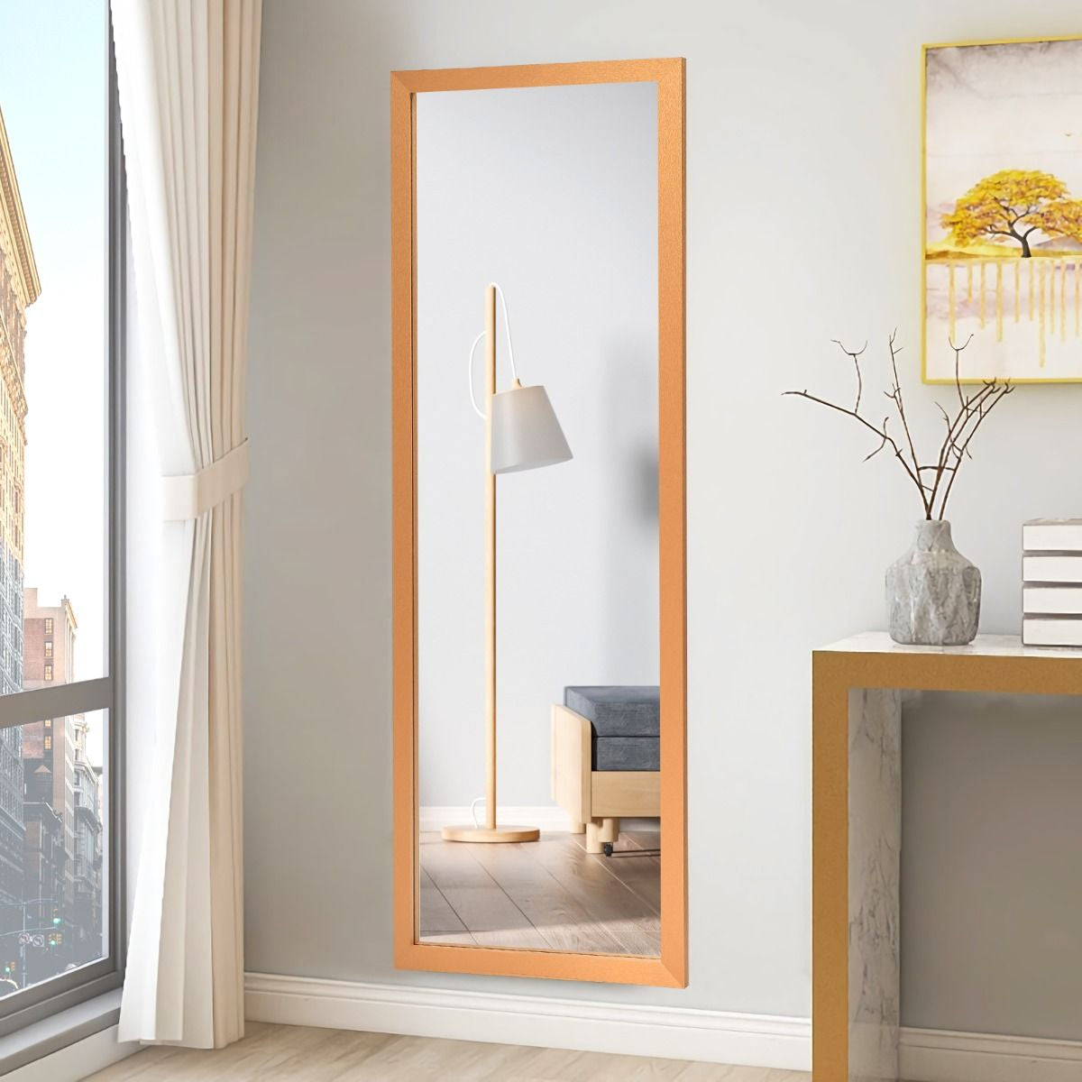 Miroir Mural Suspendu Miroir De Porte 120 X 37 CM Avec Crochets De Suspension Pour Chambre Salon Vestiaire Noir/Blanc/Or