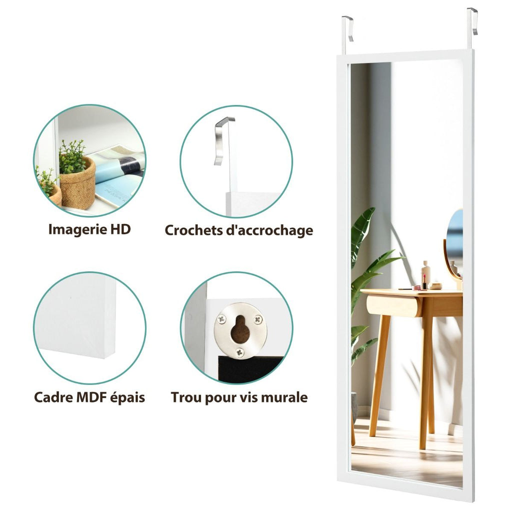 Miroir Mural Suspendu Miroir De Porte 120 X 37 CM Avec Crochets De Suspension Pour Chambre Salon Vestiaire Noir/Blanc/Or